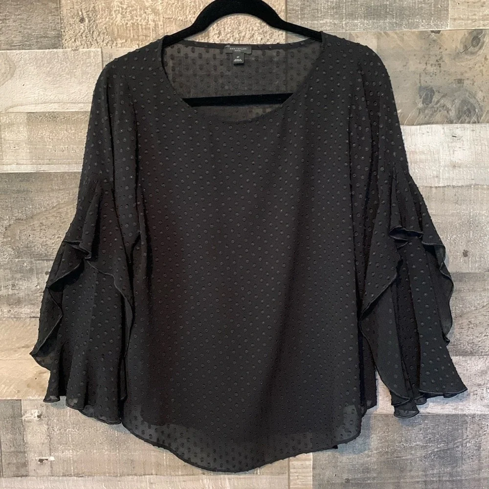 Ann Taylor Sheer Polka Dot Top Size MP - Picture 14 of 16